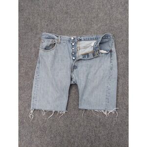 Levis 501 Shorts Mens 36x10 Blue Light Button Fly Cut Offs Fray Hem Jorts Tag 36